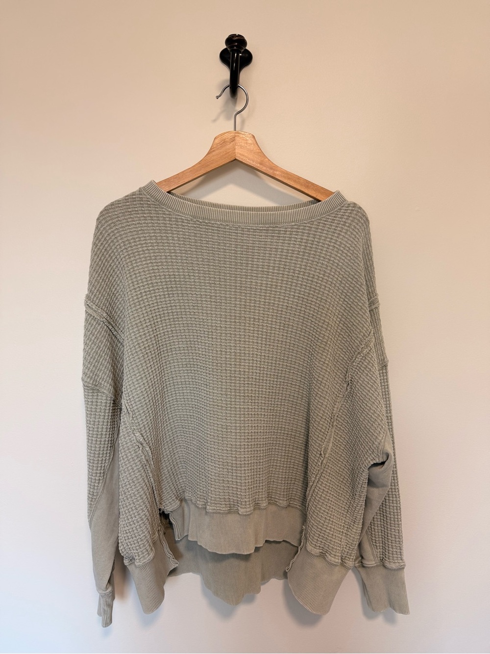 American Eagle Waffle Knit Long Sleeve Top - Sage Size Small